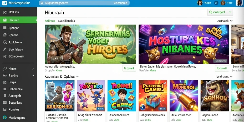 Screenshot menunjukkan antarmuka utama aplikasi dengan berbagai pilihan permainan.